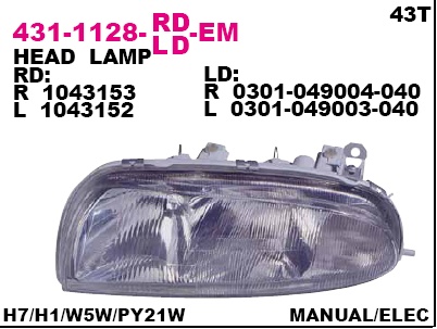 FIESTA 96-0899 ФАРА R МЕХ/ЭЛЕКТР.(H7+H1) 431-1128R-LD-EM FIESTA 96-0899 ФАРА R МЕХ/ЭЛЕКТР.(H7+H1) 431-1128R-LD-EM