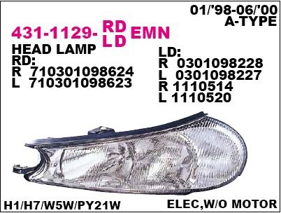 MONDEO 96-00 ФАРА L МЕХ/ЭЛЕКТР H1+H7 431-1129L-LDEMN MONDEO 96-00 ФАРА L МЕХ/ЭЛЕКТР H1+H7 431-1129L-LDEMN