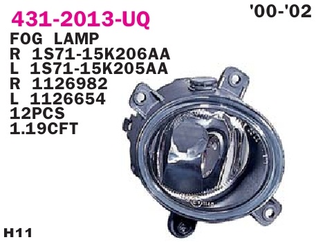 MONDEO 01-03  ФАРА П/Т КРУГЛАЯ R В БАМПЕРЕ 431-2013R-UQ