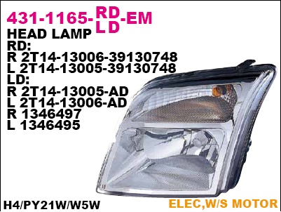 TRANSIT TOURNEO CONNECT 03- ФАРА ПРАВАЯ H4 431-1165R-LD-EM TRANSIT TOURNEO CONNECT 03- ФАРА ПРАВАЯ H4 431-1165R-LD-EM